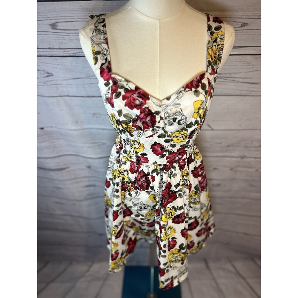 Hot Topic Roses and Skulls Retro Fit & Flare Dress Medium - Picture 2 of 5